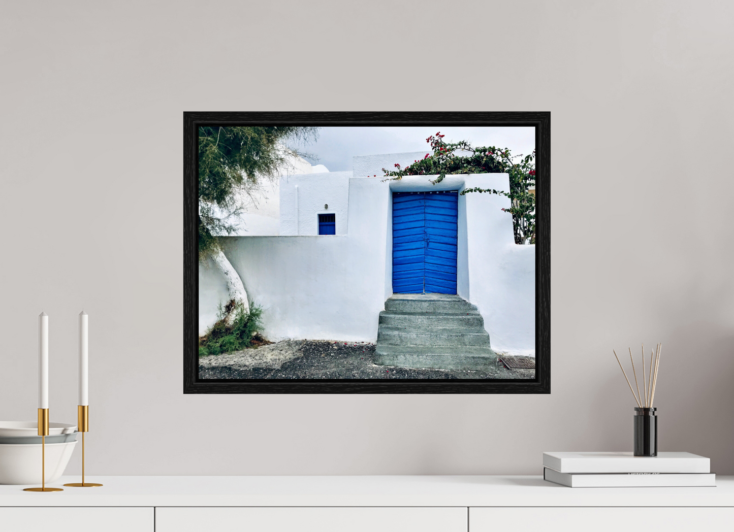 White Wall Blue Plank Door
