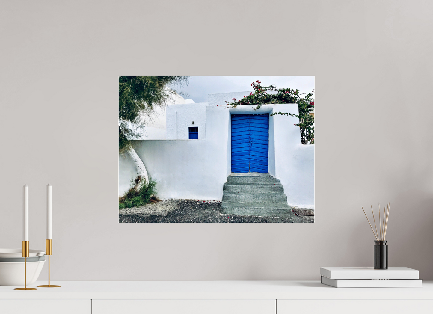 White Wall Blue Plank Door