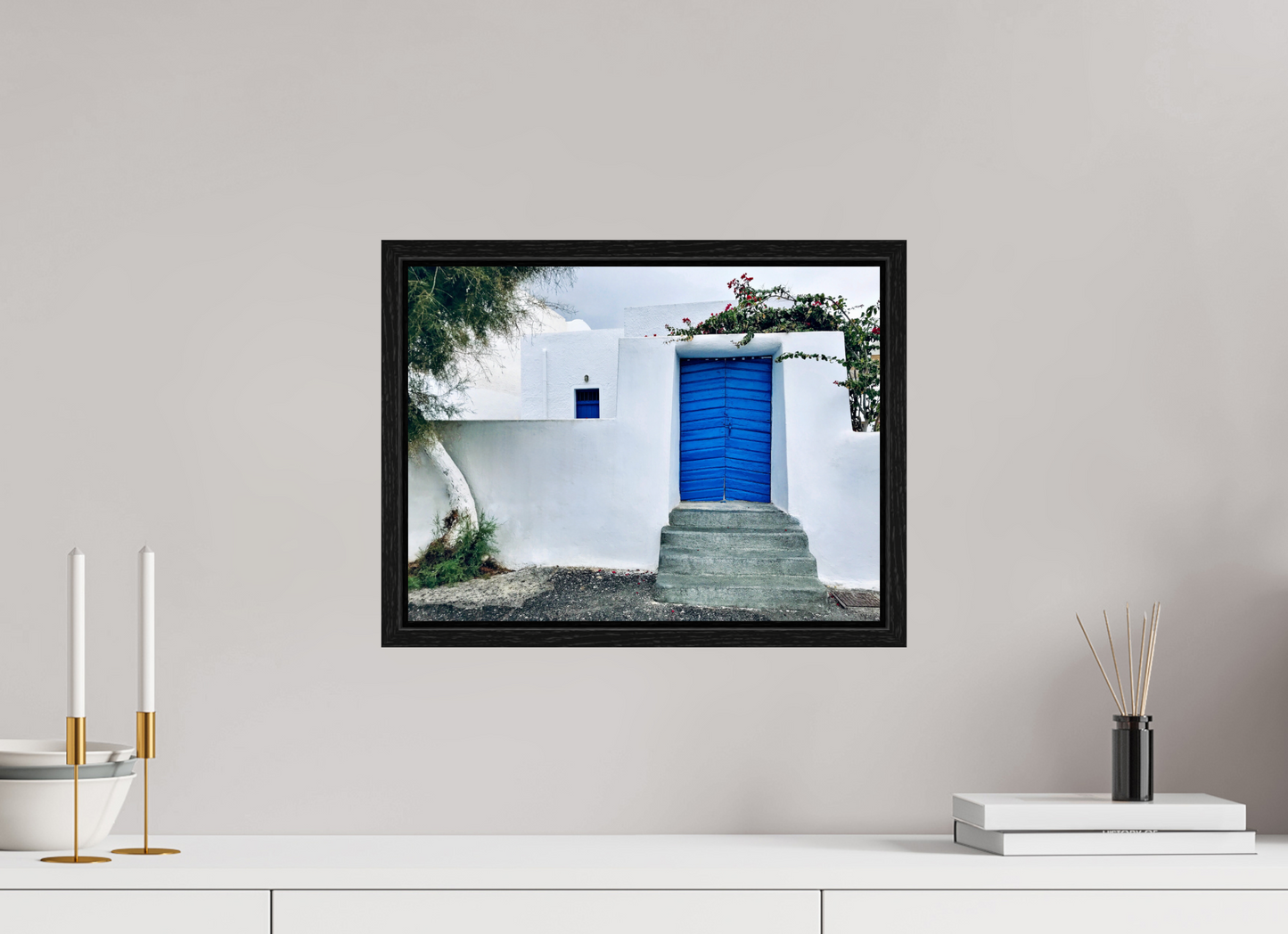 White Wall Blue Plank Door