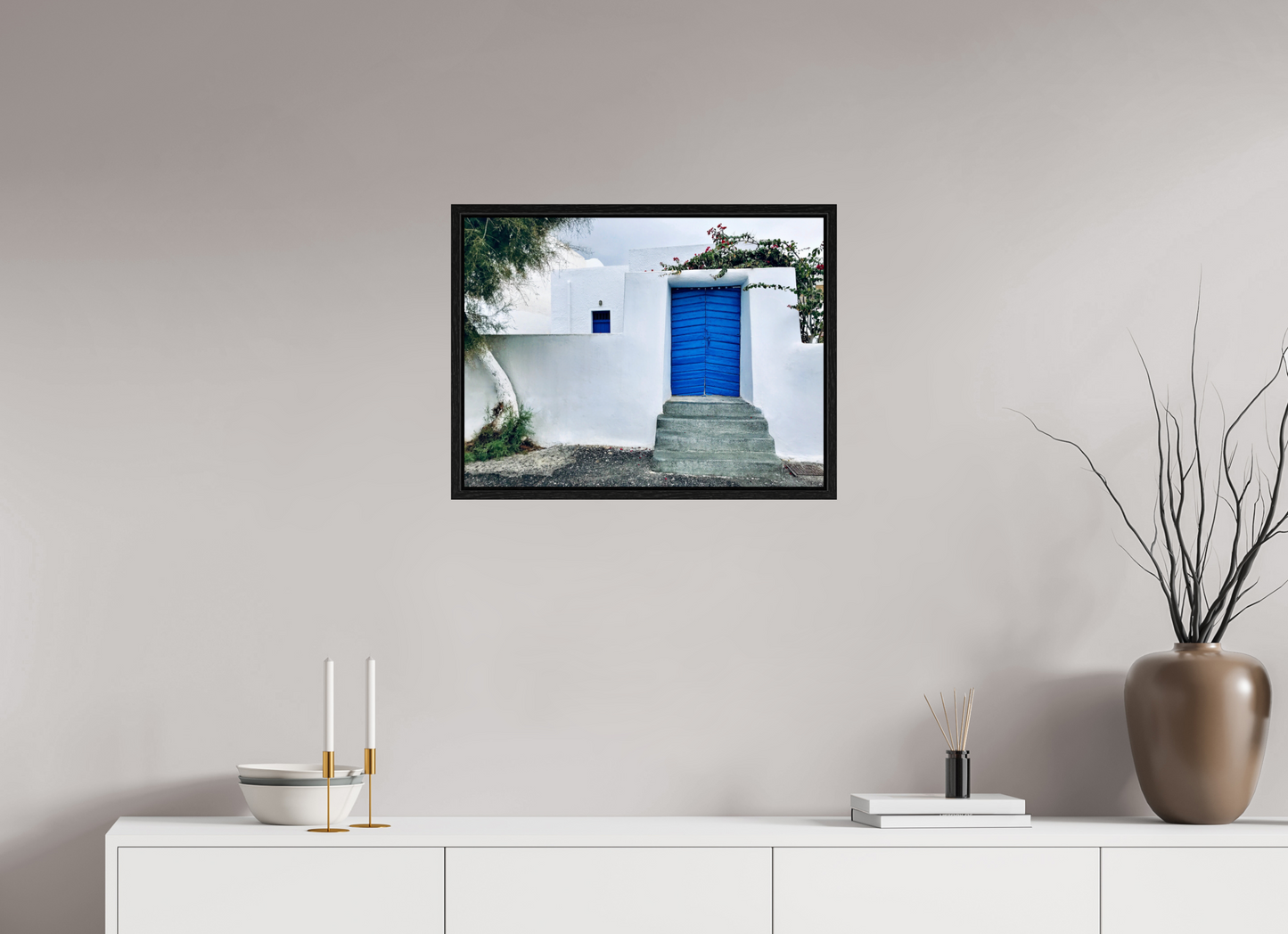 White Wall Blue Plank Door