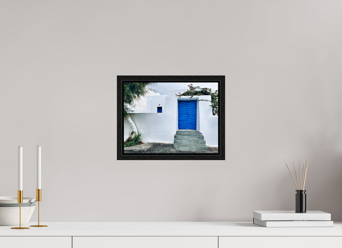 White Wall Blue Plank Door