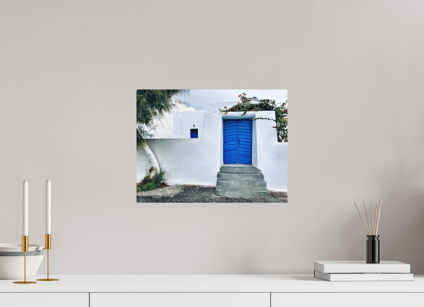 White Wall Blue Plank Door