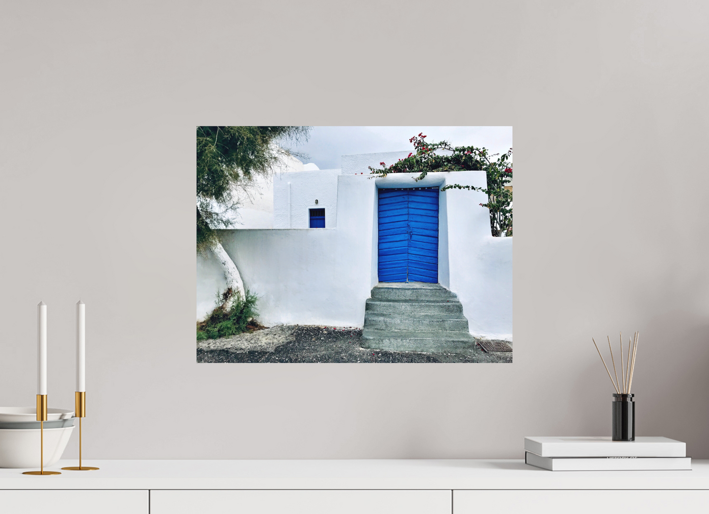 White Wall Blue Plank Door