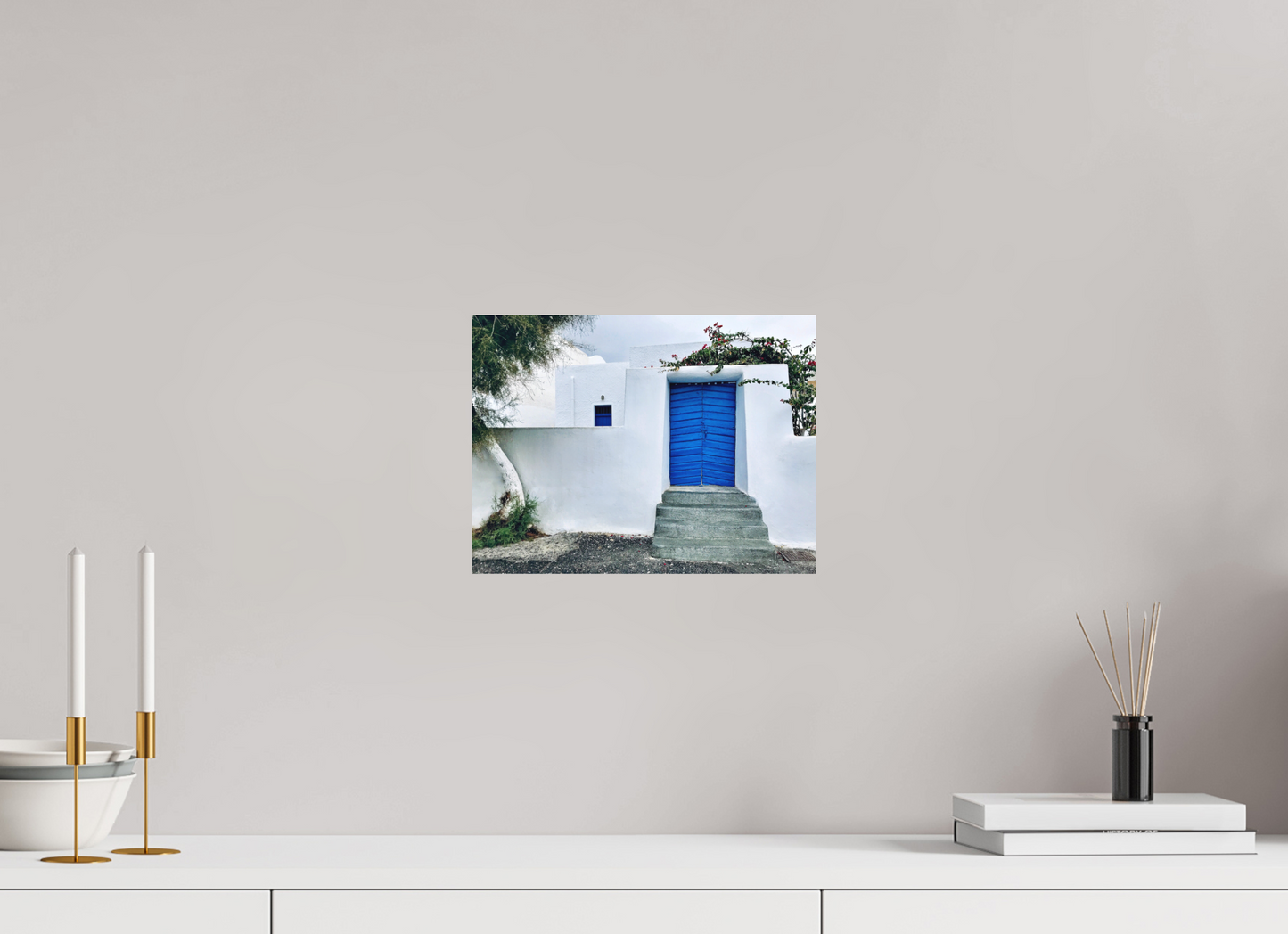 White Wall Blue Plank Door