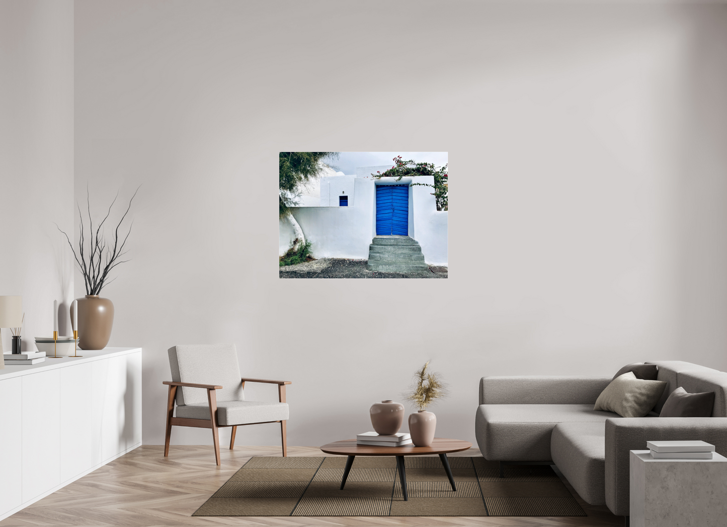 White Wall Blue Plank Door