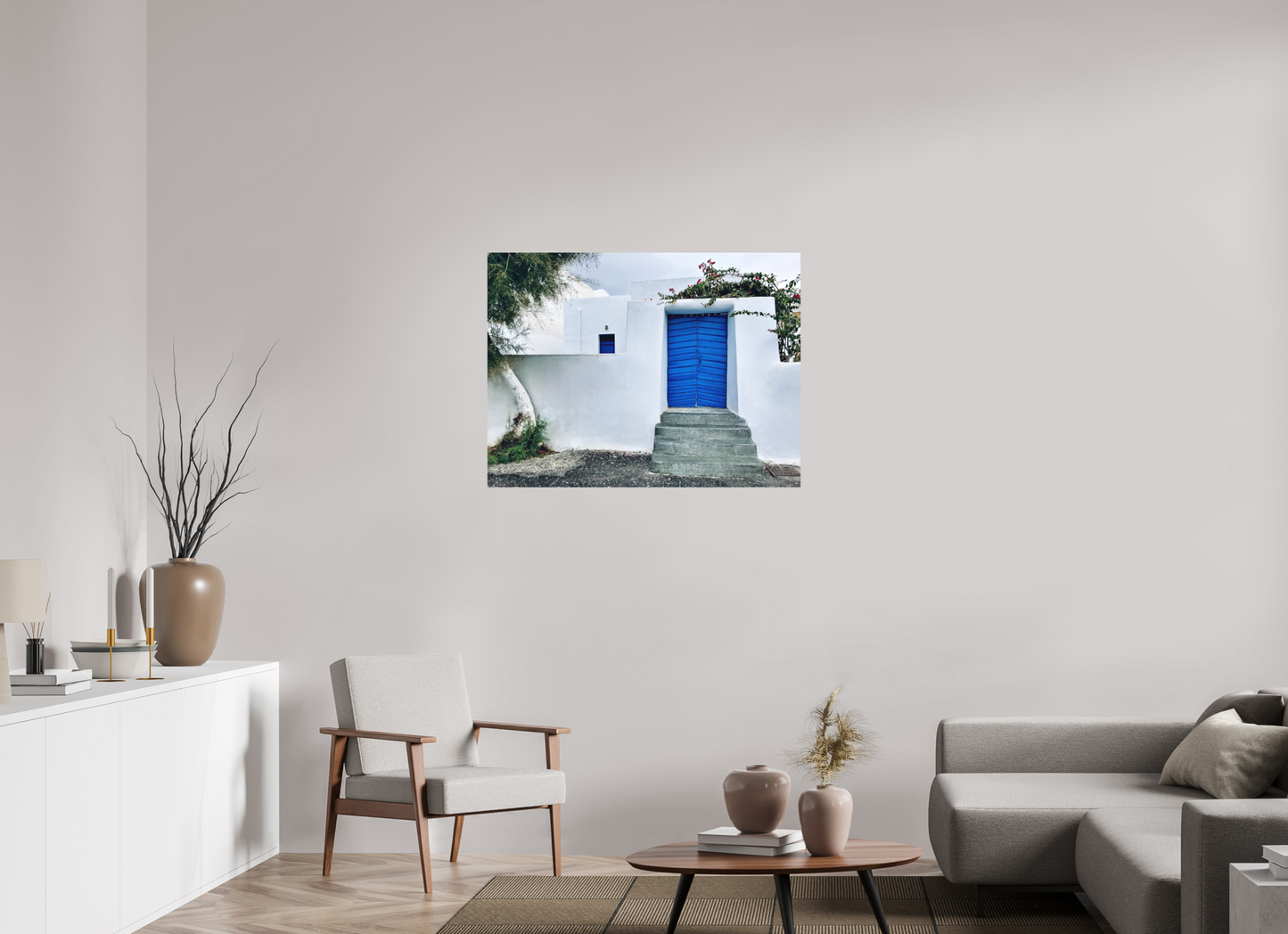 White Wall Blue Plank Door