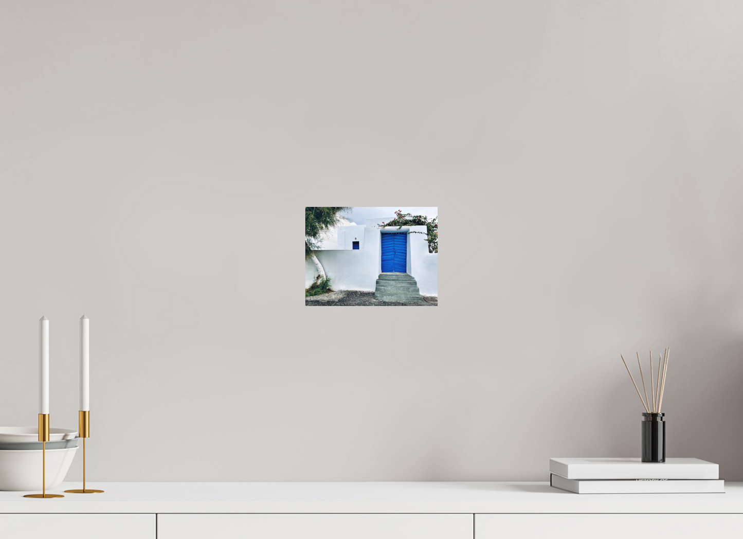 White Wall Blue Plank Door