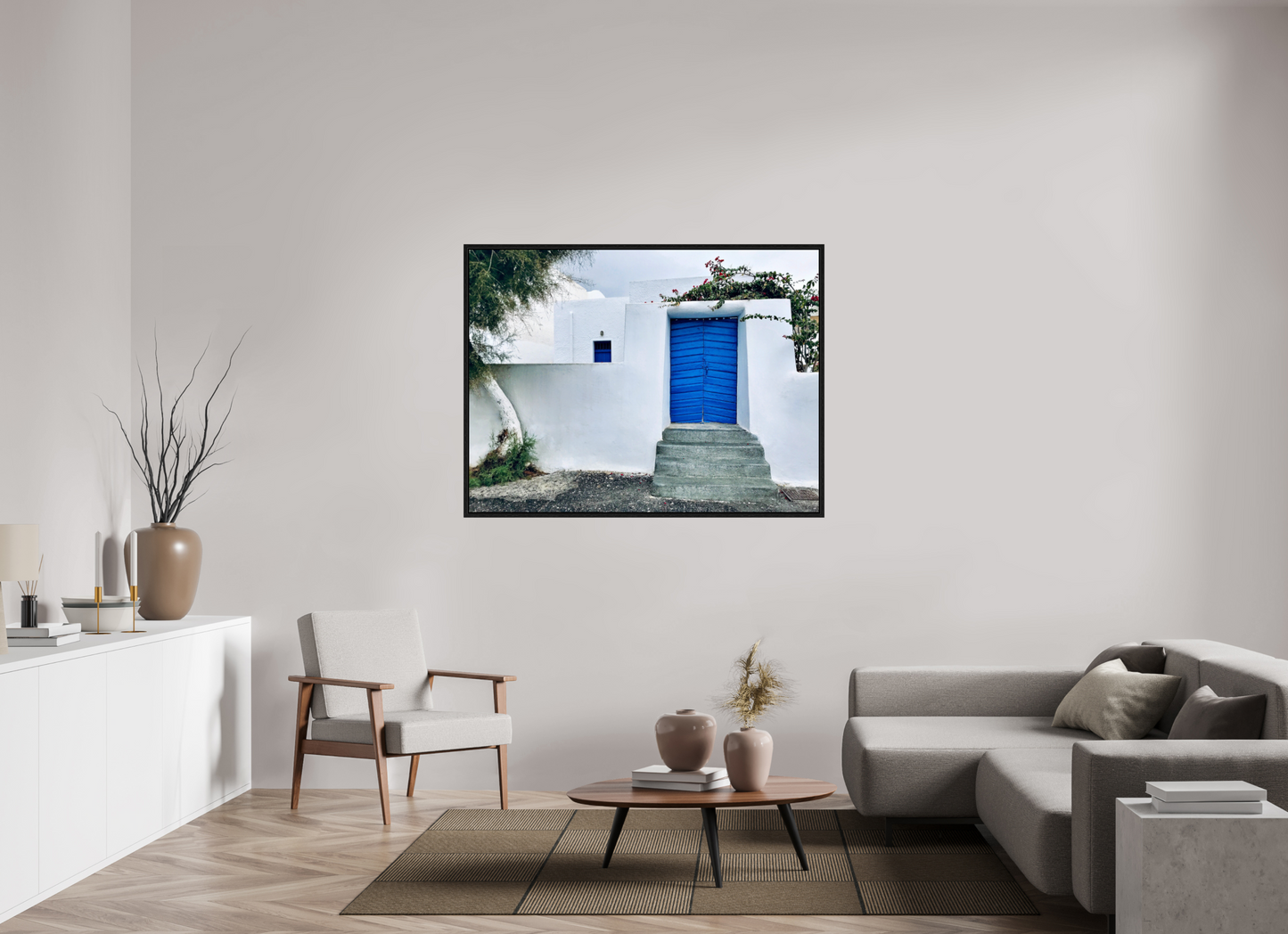 White Wall Blue Plank Door