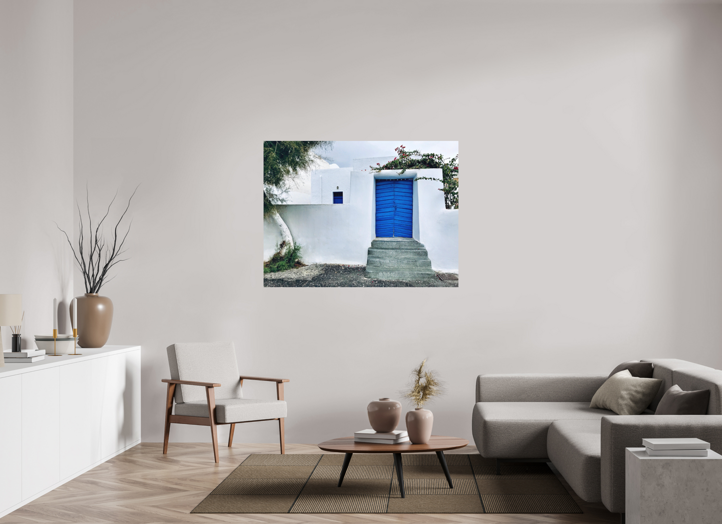 White Wall Blue Plank Door