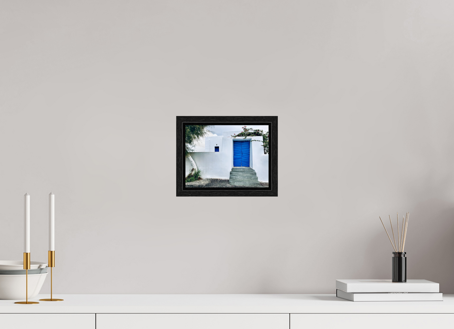 White Wall Blue Plank Door
