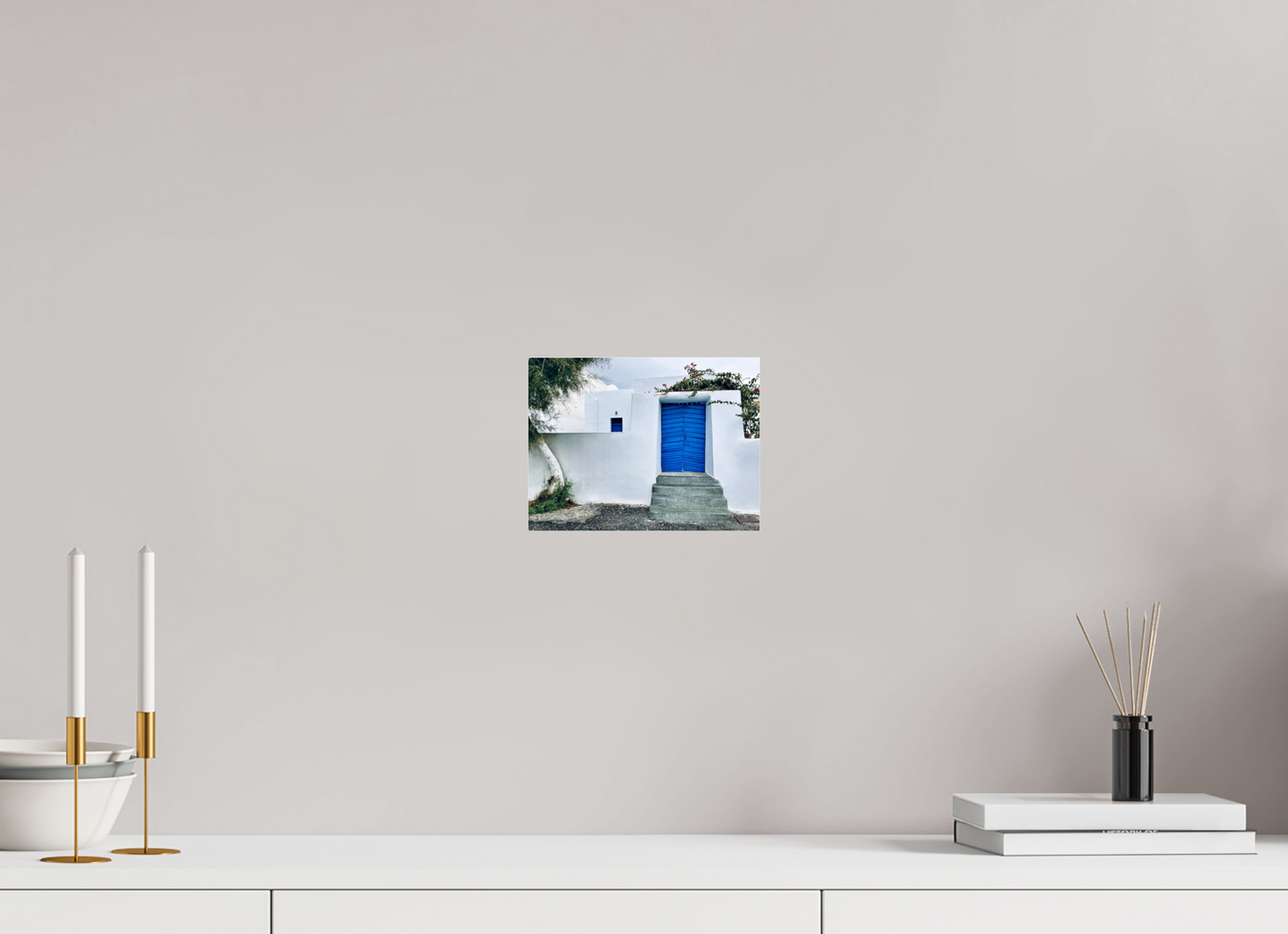 White Wall Blue Plank Door