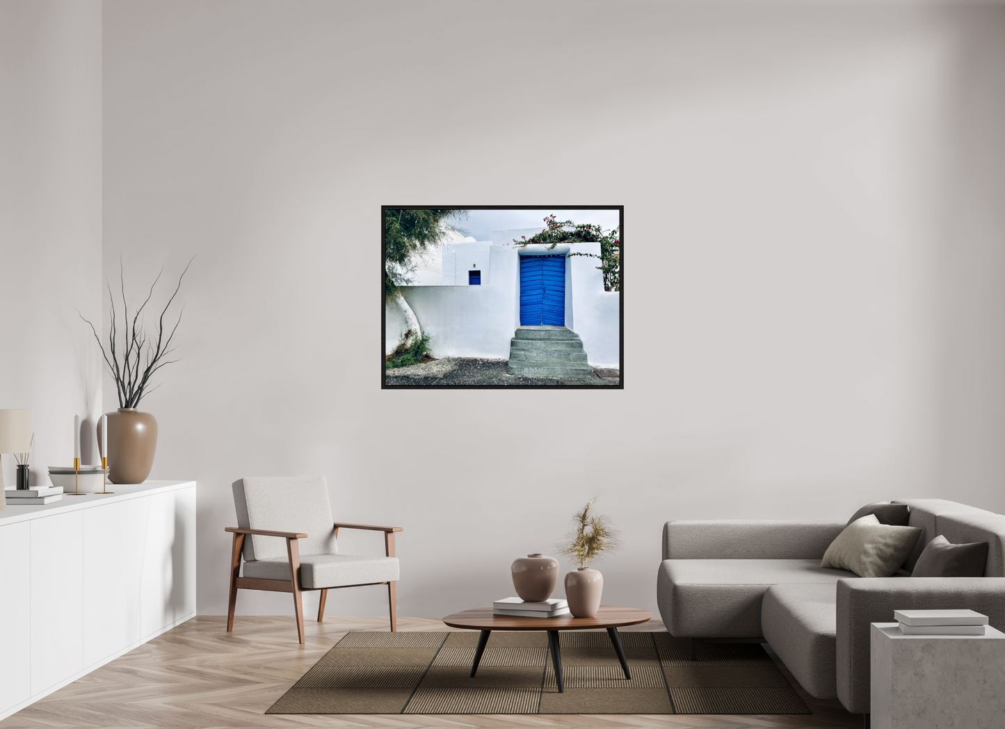 White Wall Blue Plank Door
