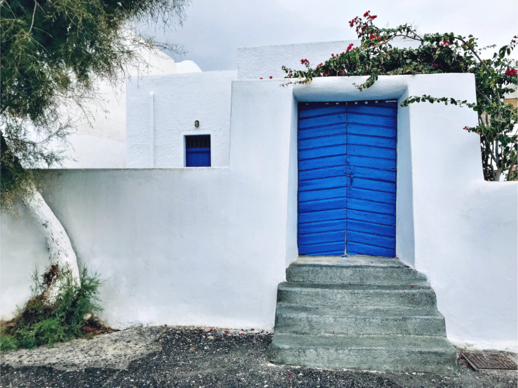 White Wall Blue Plank Door