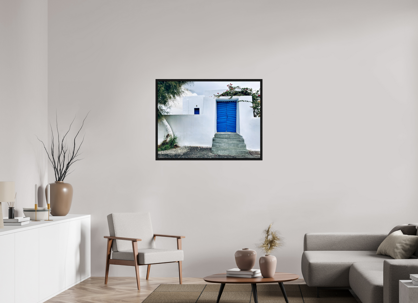 White Wall Blue Plank Door