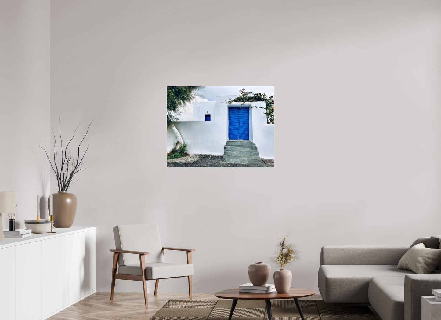 White Wall Blue Plank Door