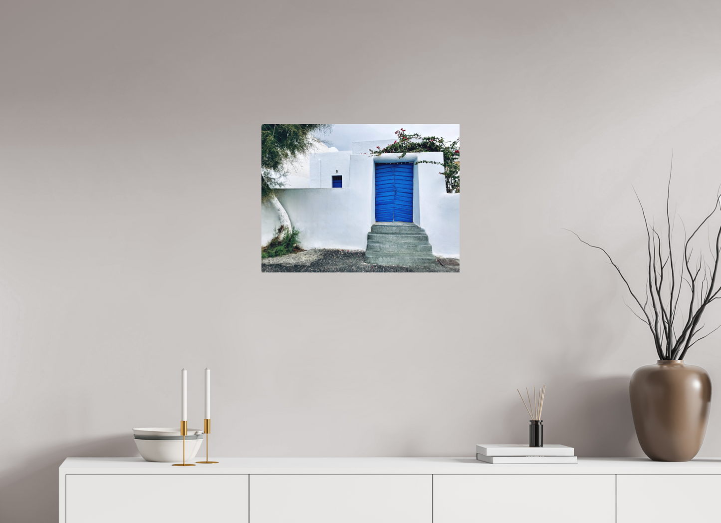 White Wall Blue Plank Door
