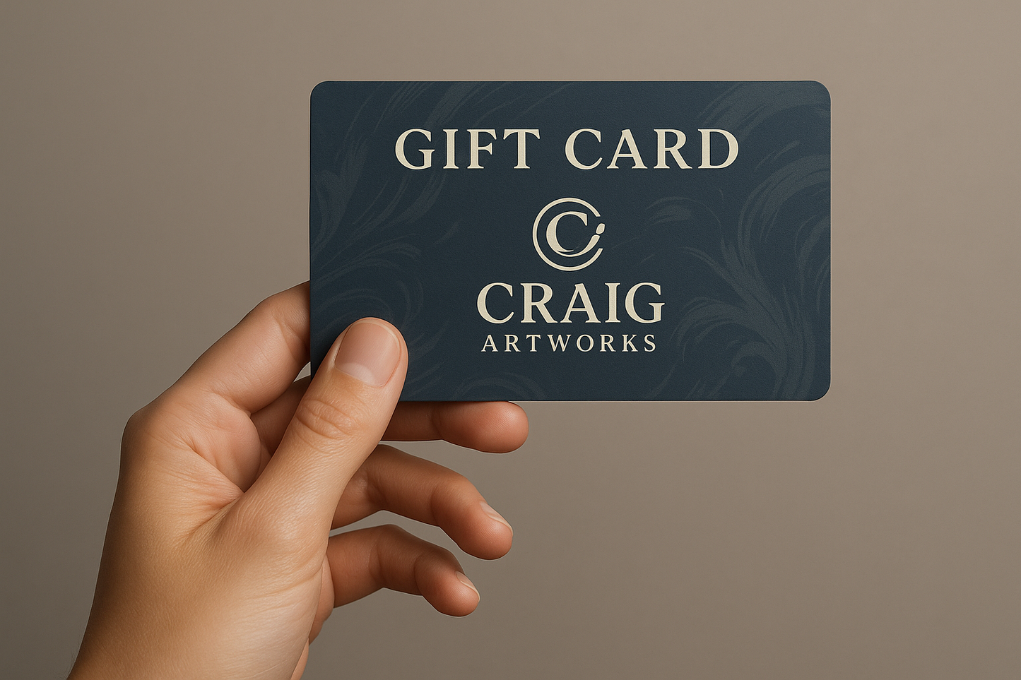 gift card with craigartworks logo and a hand holding it